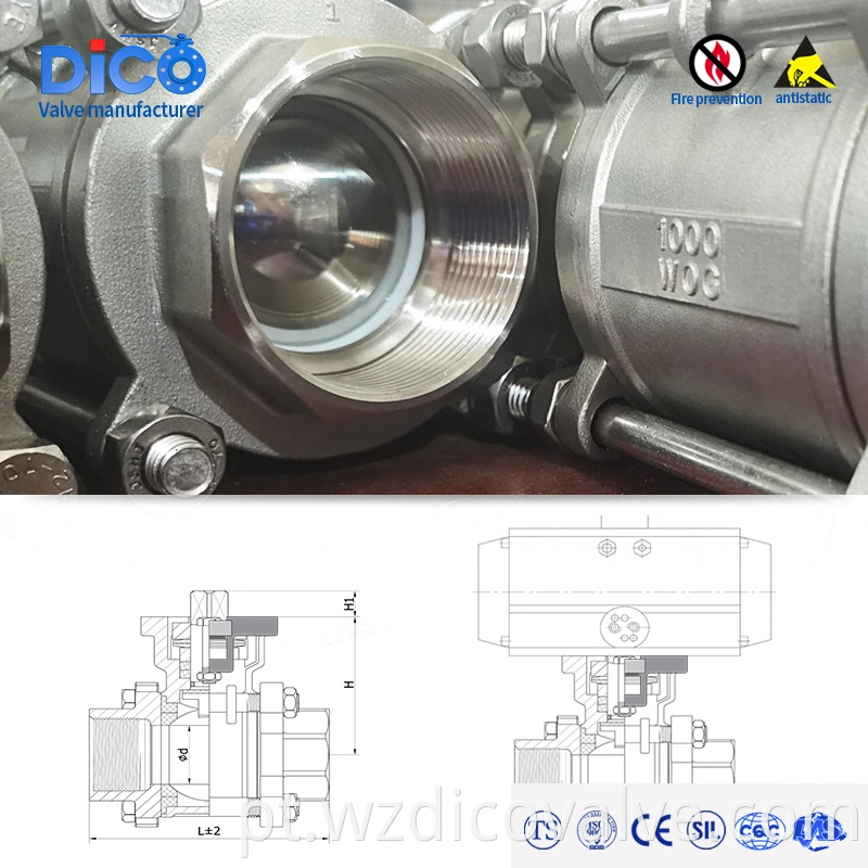 DICO Investment Casting Material de construção CF8/CF8M ISO5211 PAD 3PC Válvula de esfera flutuante industrial